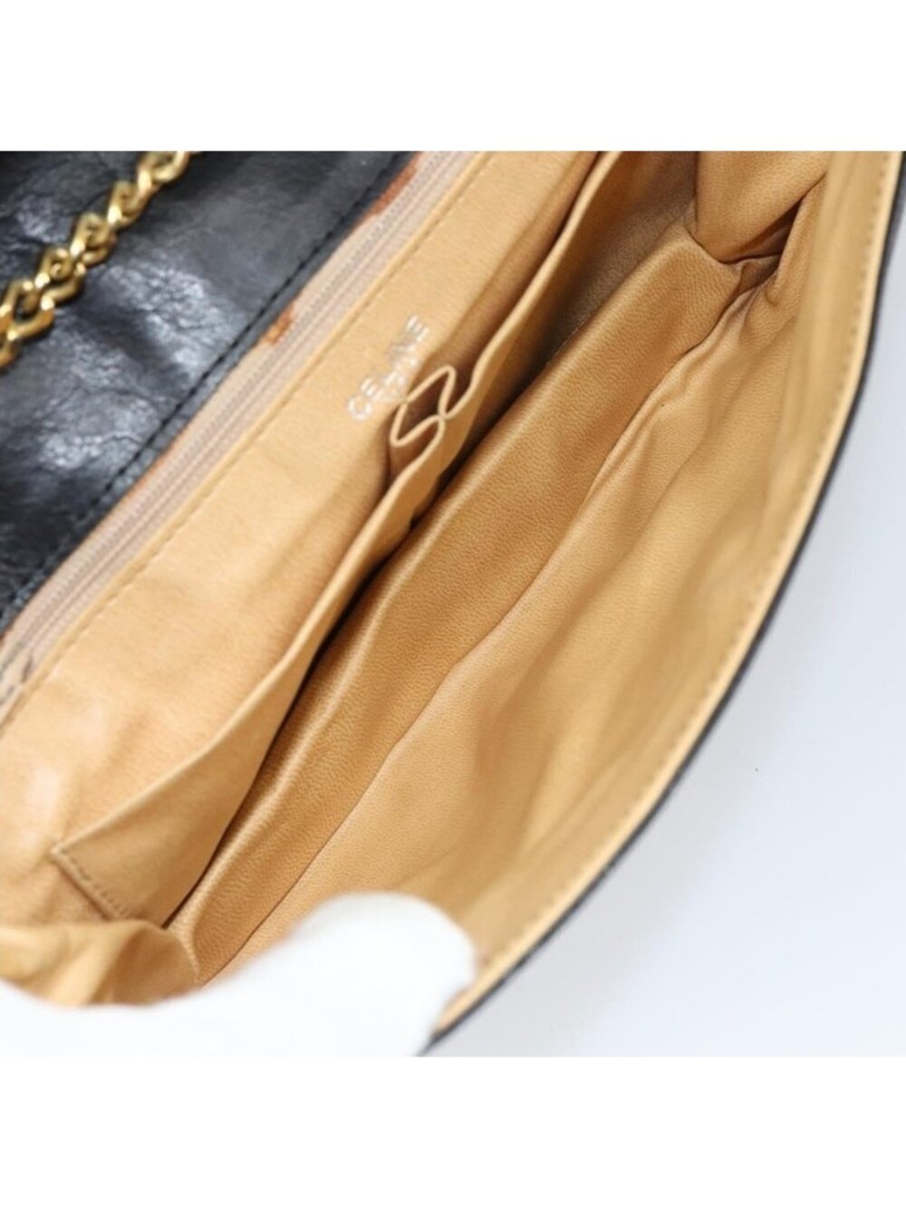 Authentic CELINE Chain Shoulder Bag Leather Black Gold - Picture 4 of 16